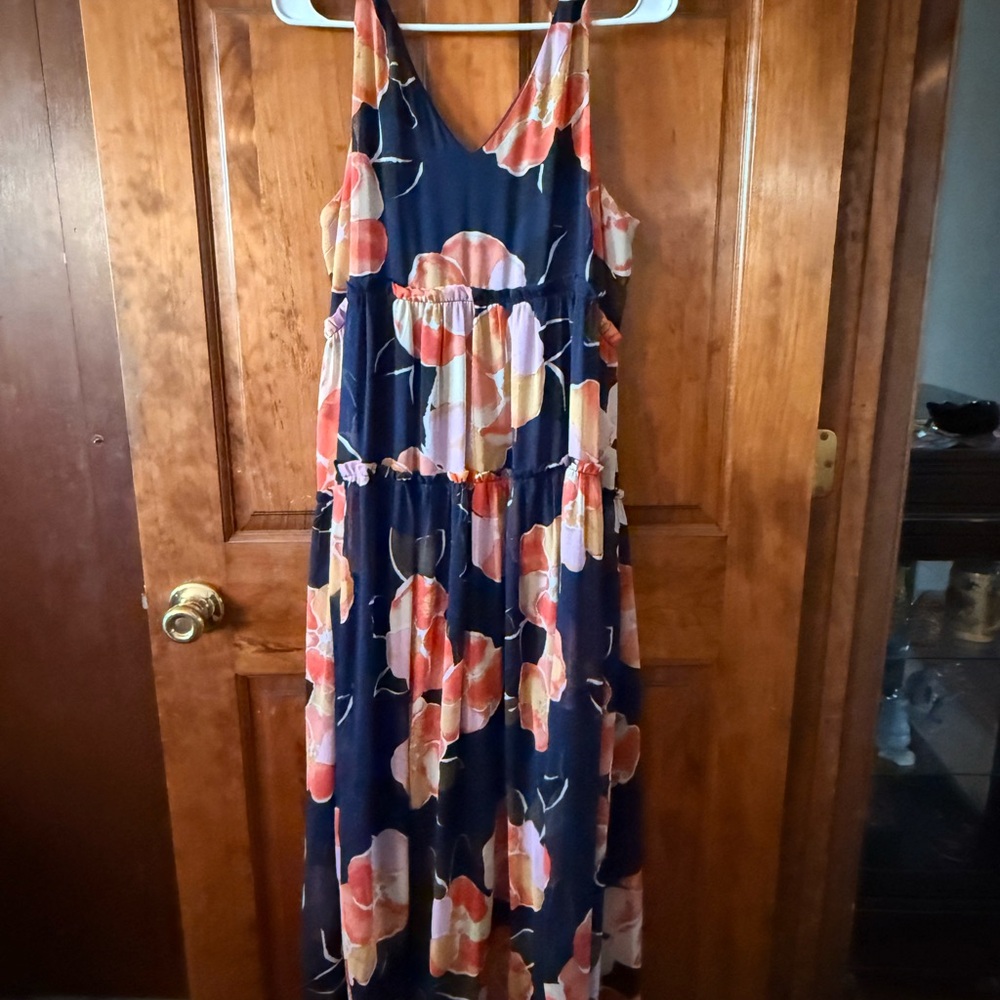 Maurices Navy and Coral Floral Maxi Dress